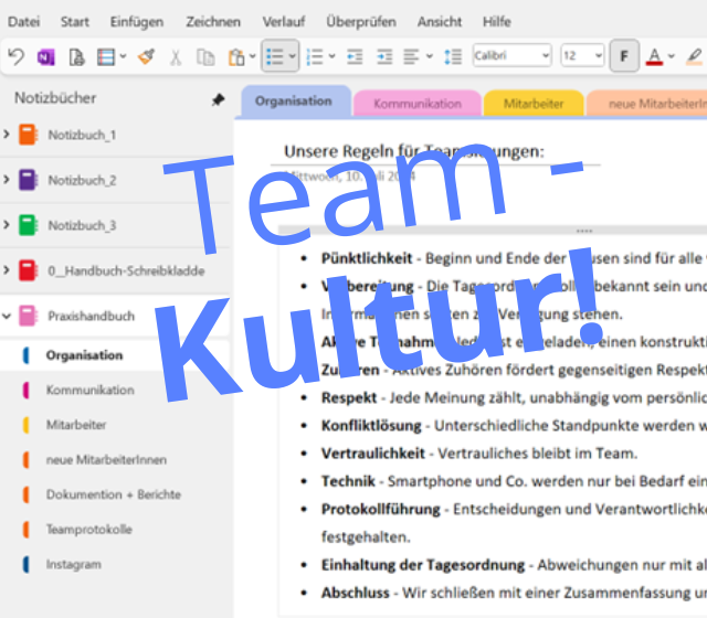 Screenshot von OneNote: Das Praxishandbuch füllen